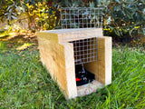 Removable mesh at the back end of the Rat Trap Wooden Box Tunnel 