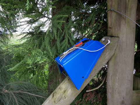 Possum master trap for possum control - attached to an angled fence post.