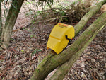 D-Rat Supervisor shroud on a D-Rat trap for rodent control - sitting on a branch of a tree.