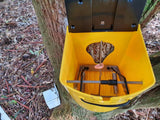 Flipping Timmy possum trap attached to a tree - looking inside the trap.