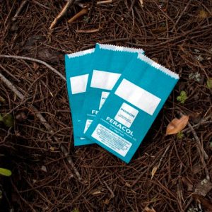 3 x filled Feracol Bio Bag bait stations for possum and rat control.